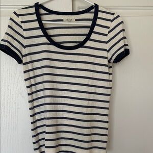 Madewell Navy and Cream Striped Tee Size Small